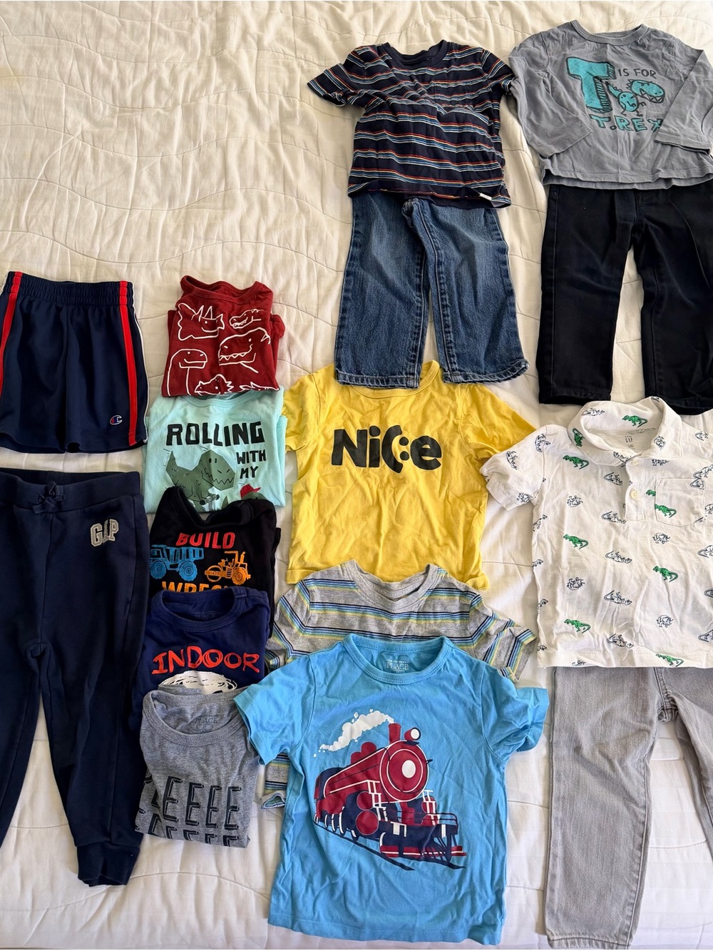 Assorted Boys 2 T Tops & Bottoms Bundle - Yellow, Blue, Red, Gray